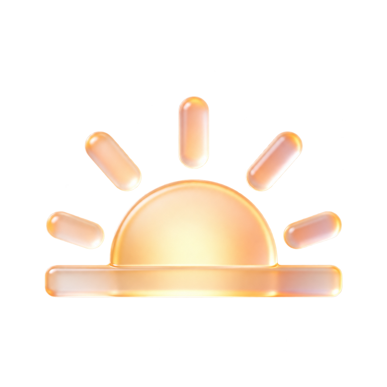 A translucent glass sunrise in warm peach and lilac light